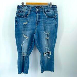 Judy Blue Boyfriend fit hi rise distressed cutoff cropped denim jeans sz 18W
